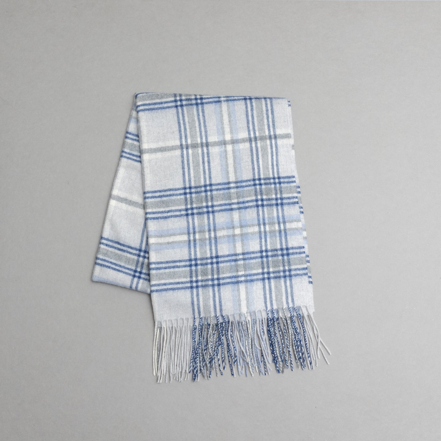 カシミヤ100％チェックストール_ブルーグレー