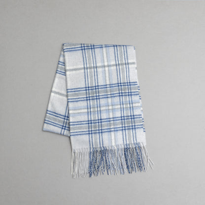 カシミヤ100％チェックストール_ブルーグレー