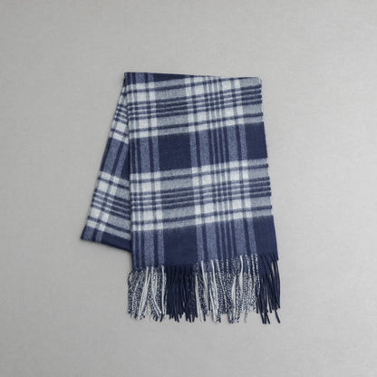 カシミヤ100％チェックストール_ネイビー