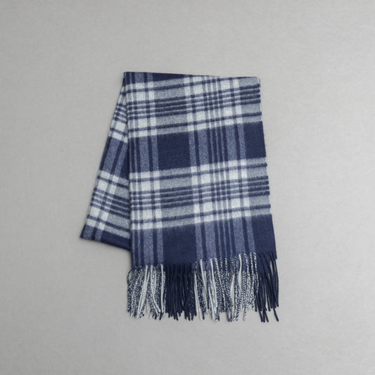 カシミヤ100％チェックストール_ネイビー