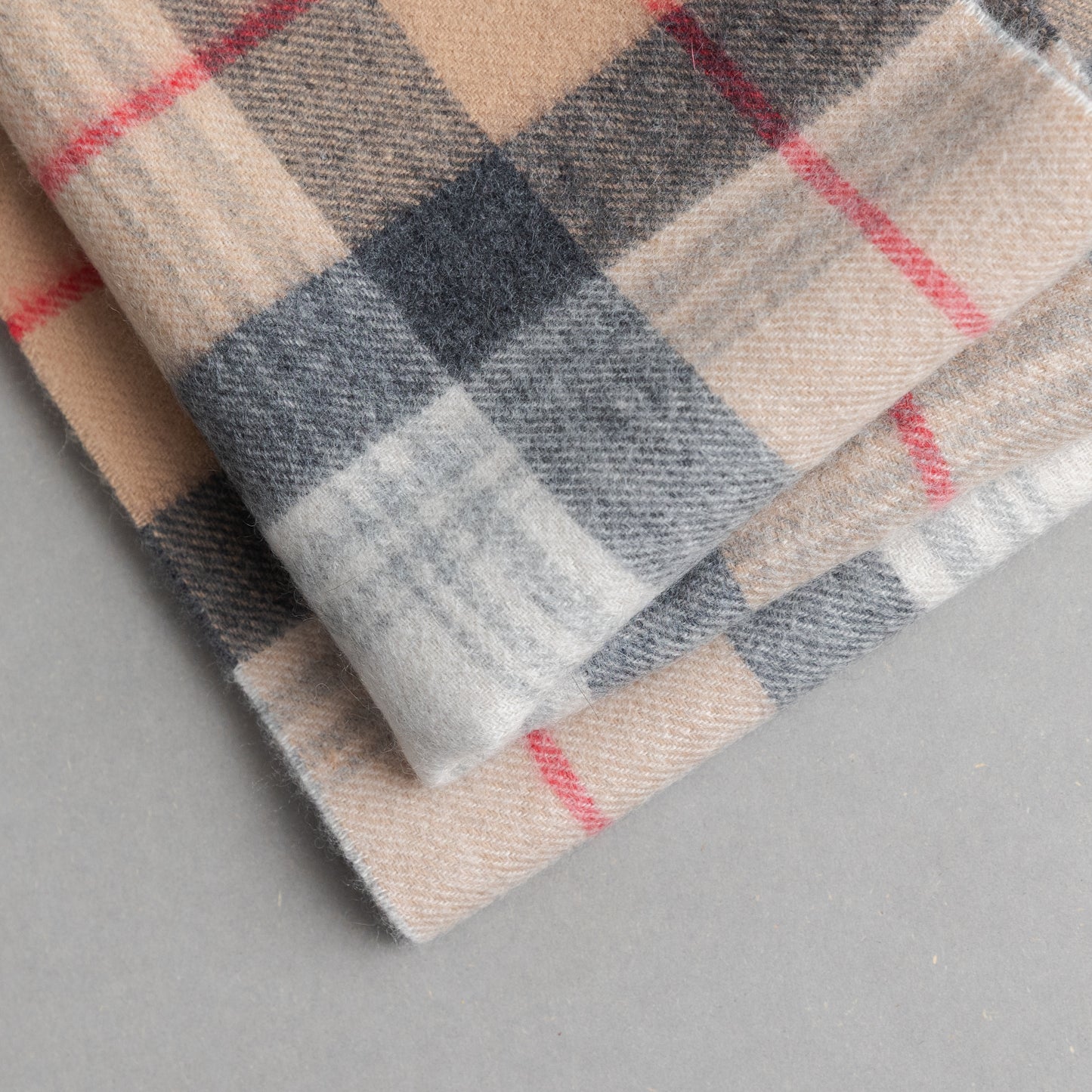 カシミヤ100％チェックストール_キャメルタータン