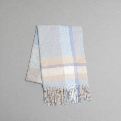 カシミヤ100％チェックストール_サックスチェック