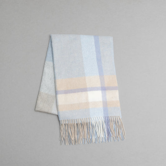 カシミヤ100％チェックストール_サックスチェック