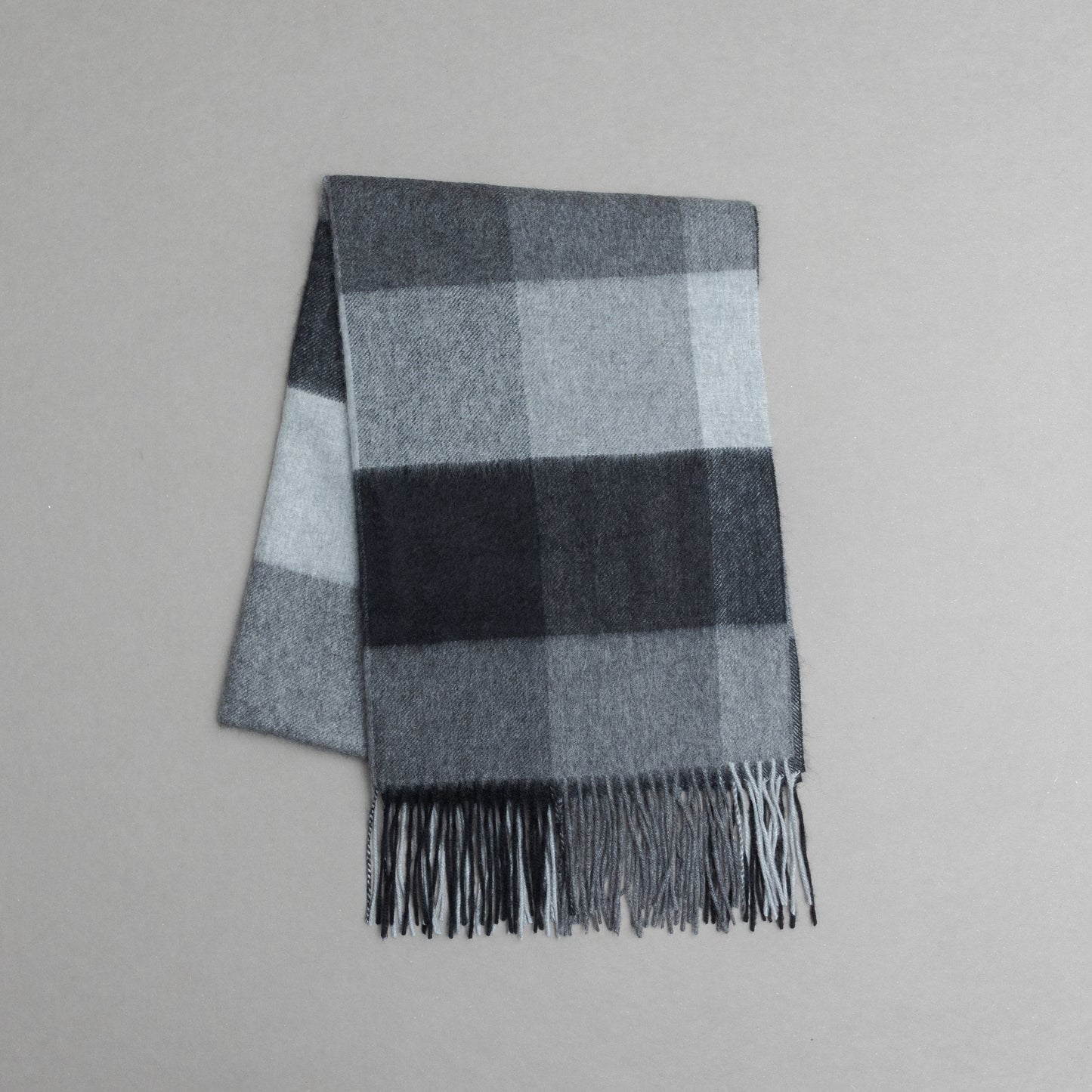 カシミヤ100％チェックストール_モノトーンブロック