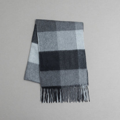 カシミヤ100％チェックストール_モノトーンブロック