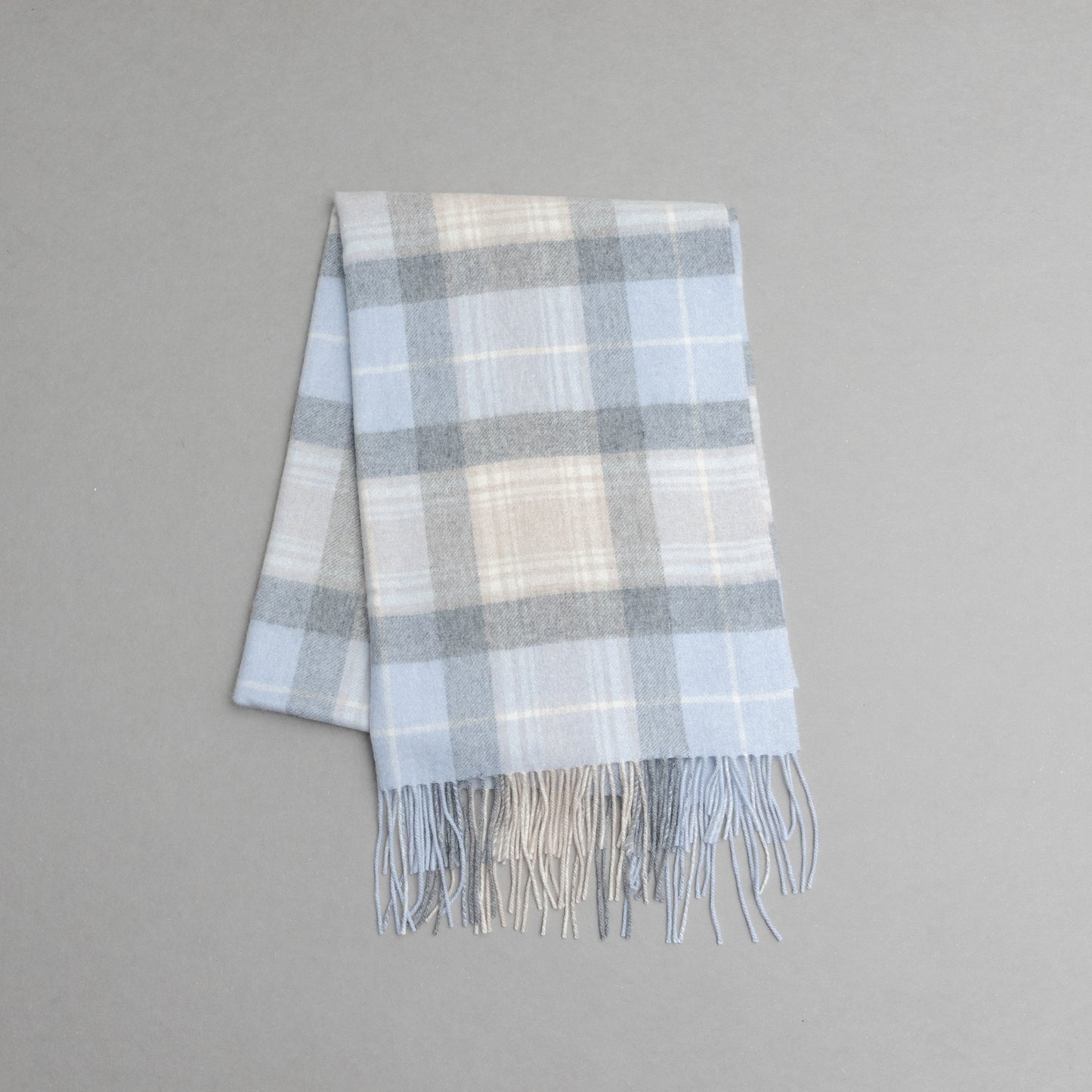 カシミヤ100％チェックストール_サックスタータン