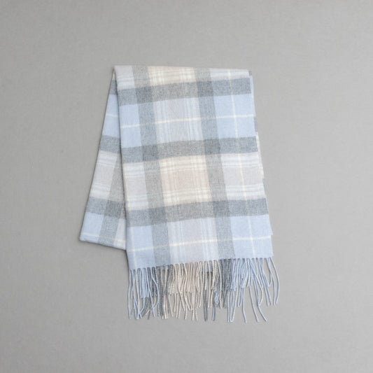 カシミヤ100％チェックストール_サックスタータン