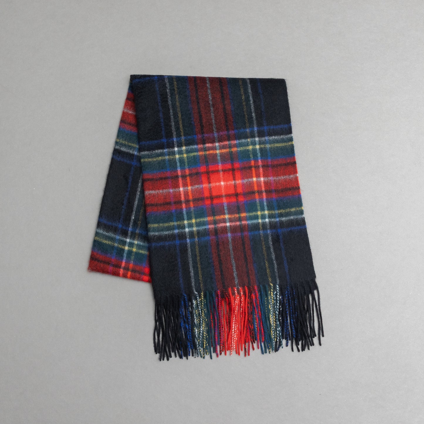 カシミヤ100％チェックストール_ブラックタータン