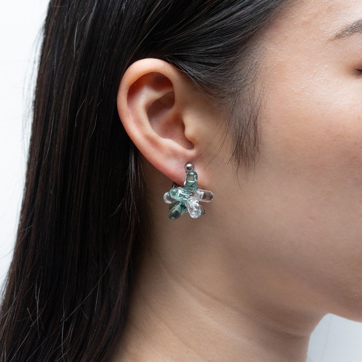 電子部品のお花イヤリング/GREEN/CL