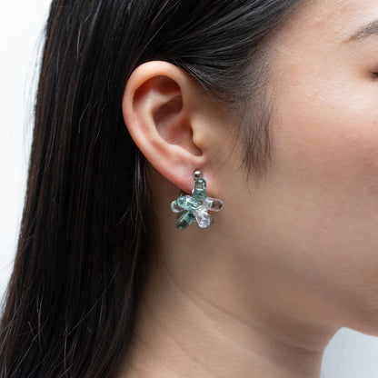 電子部品のお花イヤリング/GREEN/CL